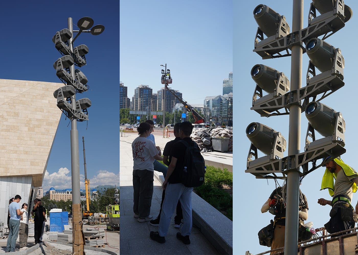 中外团队施工现场协作｜International team collaboration on lighting installation site
